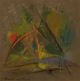 Paul du Toit, Abstract with Man, Bird, Sun and Moon