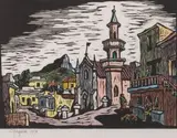Bo-Kaap by Gregoire Boonzaier, linocut with hand colouring, sold Jul 2017