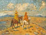 Nerine Desmond, Basotho Riders, oil on canvas laid down on board