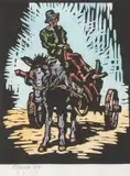 Donkey Cart by Gregoire Boonzaier, linocut with hand colouring, sold Jul 2017