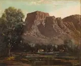 Homestead at the foot of the Mountain by Tinus de Jongh, oil on canvas, offered Jul 2017