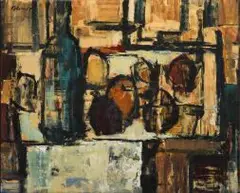 Wim Blom, Still Life with Bottle, oil on paper laid down on board