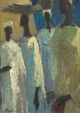 James Thackwray, A Group of Figures, oil on board