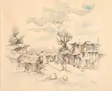 Grys Pondokkies, "Crossroads", Kaap by Gregoire Boonzaier, watercolour, sold Jul 2017
