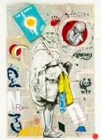 Gandhi by Fringe, mixed media on paper, sold Jul 2017