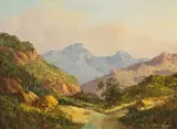 River and Blue Mountain Beyond by Gabriel de Jongh, oil on board, offered Jul 2017