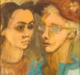 Marjorie Wallace, Poets, recto; Going Swimming, verso, 1957, mixed media on card