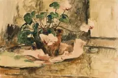 Robert Broadley, Still Life with Potted Cyclamen, watercolour on handmade paper