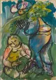 Frans Claerhout, A Harvester and a Woman, mixed media on paper