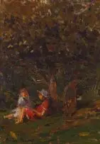 Two Figures under a Tree by Adriaan Boshoff, oil on canvas laid down on board, sold Jul 2017