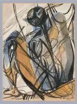Armando Baldinelli, Seated Figures, watercolour and ink on paper