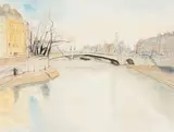 Maud Sumner, River Seine, Paris, ink and wash on paper