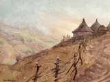 Nils Andersen, African Village in a Mountainous Landscape, oil on board