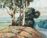 Sydney Carter, Landscape with Trees on a Hill, gouache on paper