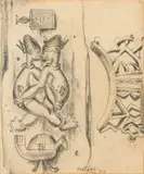 Alexis Preller, Sketch for All Africa mural: African Headrest and Intertwining Figures, pencil on paper