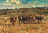 Cattle in the Field by Adriaan Boshoff, oil on canvas laid down on board, sold Jun 2017