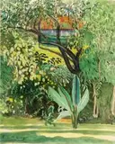 Edith King, House behind Shrubs, watercolour on paper