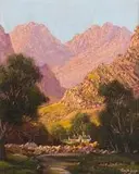 Cape Dutch House in Mountain Landscape by Tinus de Jongh, oil on canvas, sold Jun 2017