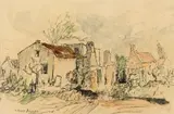 Alexander Rose-Innes, Cottages, charcoal and watercolour on paper