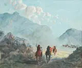 John Koenakeefe Mohl, "Blanketmen on horse back" Near Leribe in Lesotho, oil on board