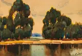 Farm Dam and Bluegum Trees by Sydney Carter, watercolour on paper, sold Jun 2017
