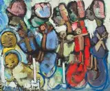 Women Paying Homage by Frans Claerhout, oil on board, offered Jun 2017