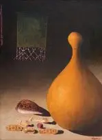 Simon Moroke Lekgetho, Still Life with Calabash and Devining Items, oil on board