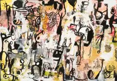 Walter Meyer, Abstract Composition, mixed media on paper laid down on board