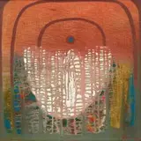 Larry Scully, Red Abstract with Blue Dot, oil on canvas