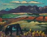 Maggie Laubser, Landscape with Grazing Cow, oil on board