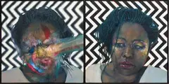 Jessica Webster, Her Painted Face, diptych, oil on canvas