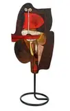 Cecil Skotnes, Figure Head, carved, painted and incised wood panel, mounted on a steel base