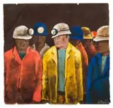 Miners by Sam Nhlengethwa, oil on metal, offered Jun 2017
