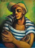 Kaapse Visserman met sy Dagga by Johannes Meintjes, oil on board, sold Jun 2017