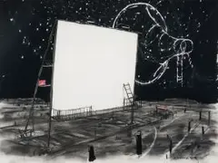 William Kentridge, Untitled Drawing for Mango Groove Music Video (Drive-In Screen and Megaphone), chalk pastel and charcoal on paper