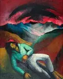 Reclining Figure in the Mountains by Johannes Meintjes, oil on board, sold Jun 2017
