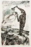William Kentridge, Dancing Couple, charcoal, pastel and gold ink on paper