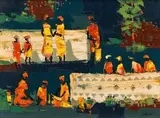 Congolese Village Scene by Walter Battiss, oil on canvas, sold Jun 2017