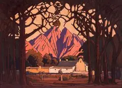 Jacobus Hendrik Pierneef, Farm Jonkershoek with Twin Peaks Beyond, Stellenbosch, oil on canvas