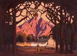 Jacobus Hendrik Pierneef, Farm Jonkershoek with Twin Peaks Beyond, Stellenbosch, oil on canvas
