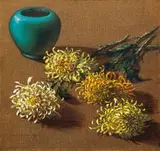 Vladimir Tretchikoff, Chrysanthemums and Green Vase