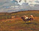 Cattle in a field by Adriaan Boshoff, oil on canvas laid down on board, sold Jun 2017