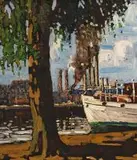 Clément Sénèque, Entering the Harbour, oil on board