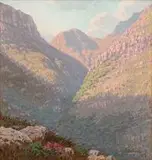 A Mountain Kloof, South Africa by Jan Ernst Abraham Volschenk, oil on canvas, sold Nov 2016