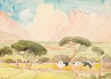 The Farmstead by Jacobus Hendrik Pierneef, watercolour over pencil, sold Nov 2016