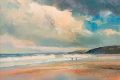 Christopher Tugwell, Fishing on the Beach, oil on board