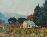 Farm House and Figures by Piet van Heerden, oil on board, sold Nov 2016