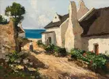 Otto Klar, Seaside Cottages, oil on board