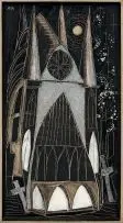 Cecily Sash, A Church by Moonlight, mixed media on board