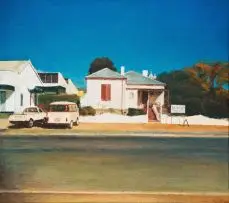 Bakkie, Combi, House, Prince Albert by Clare Menck, oil on canvas, sold Nov 2016